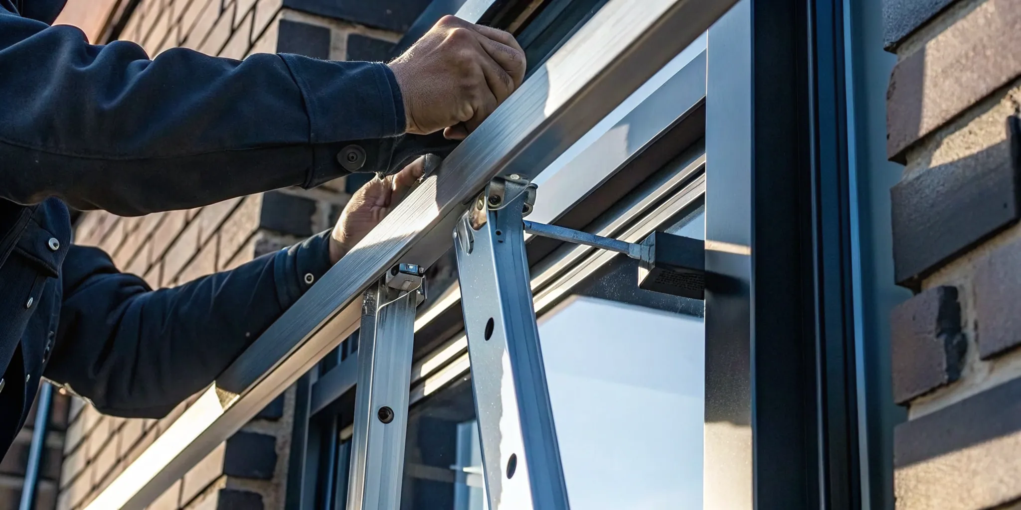 Professional installer securely mounting a blade sign to a storefront